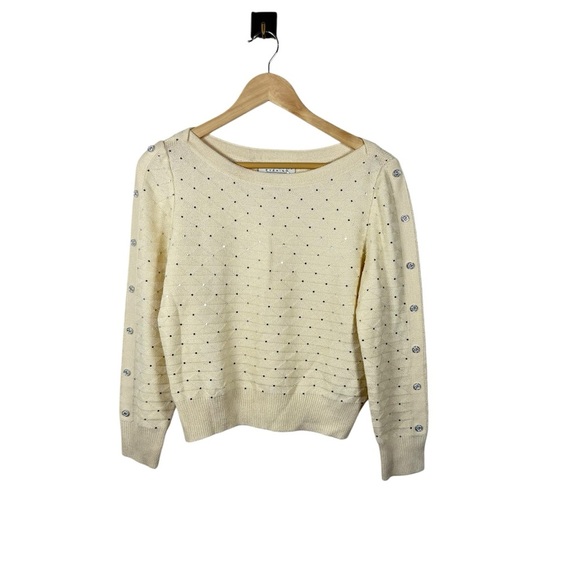 VINTAGE St. John Evening Embellished Rhinestone Sweater in Ivory/Silver Size 0 - Picture 3 of 9